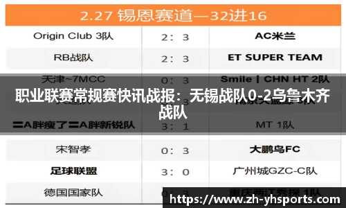 职业联赛常规赛快讯战报：无锡战队0-2乌鲁木齐战队
